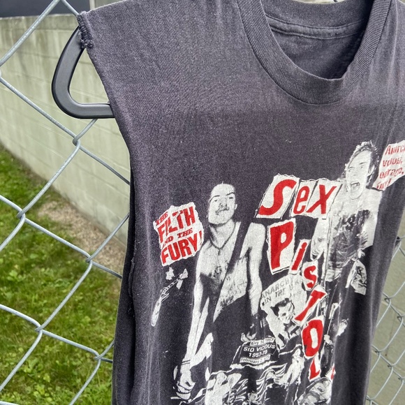 Vintage 80s Sex Pistols T-Shirt Mens Medium Sleeveless Distressed Music Band Tee - Picture 5 of 11